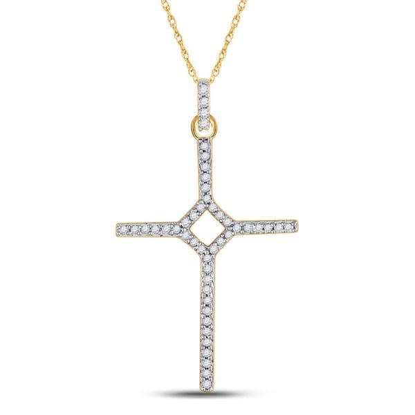 10kt Yellow Gold  Round Diamond Cross Pendant 1/6 Cttw