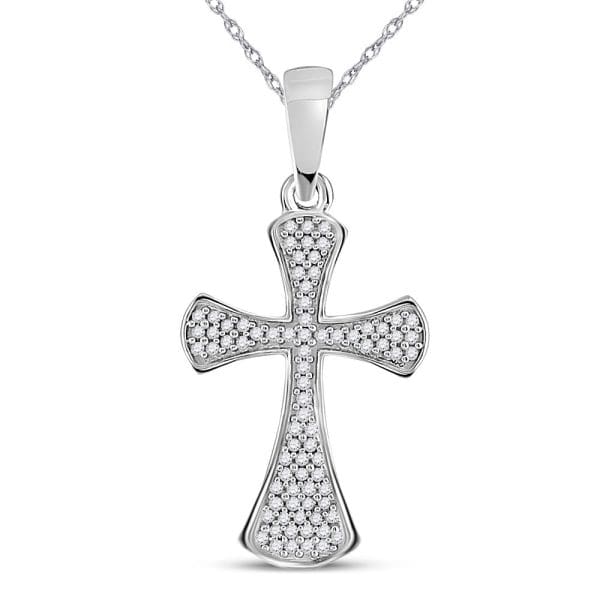 10kt White Gold  Round Diamond Cross Pendant 1/4 Cttw