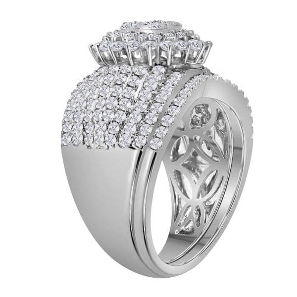 14kt White Gold Round Diamond Cluster Bridal Wedding Ring Band Set 2 Cttw - Image 2