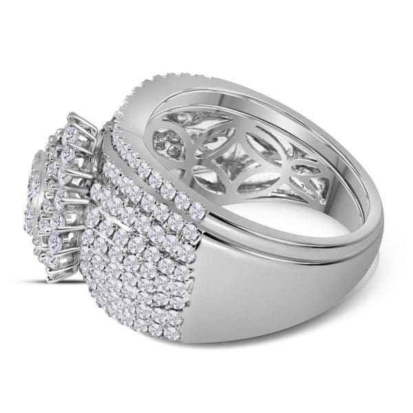 14kt White Gold Round Diamond Cluster Bridal Wedding Ring Band Set 2 Cttw - Image 3