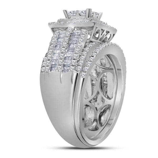 14kt White Gold Princess Diamond Cluster Bridal Wedding Engagement Ring 2 Cttw - Image 2