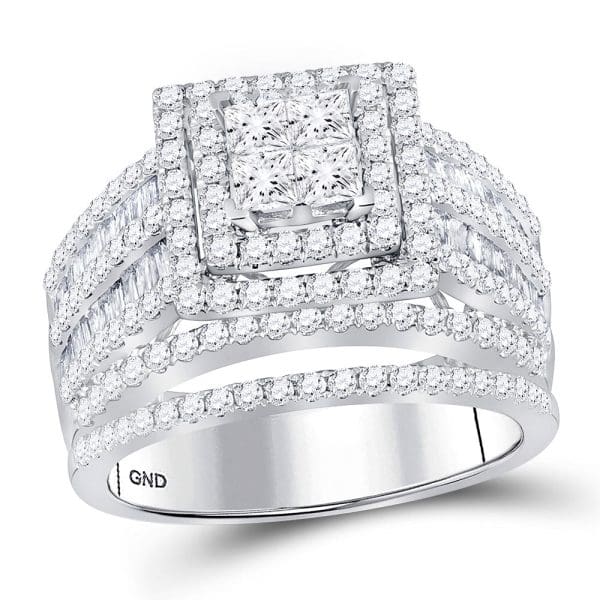 14kt White Gold Princess Diamond Cluster Bridal Wedding Engagement Ring 2 Cttw