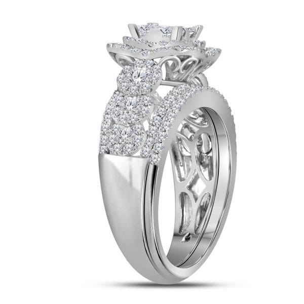 14kt White Gold Princess Diamond Bridal Wedding Ring Band Set 1-3/4 Cttw - Image 2