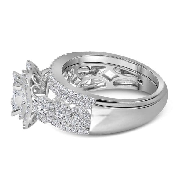 14kt White Gold Princess Diamond Bridal Wedding Ring Band Set 1-3/4 Cttw - Image 3