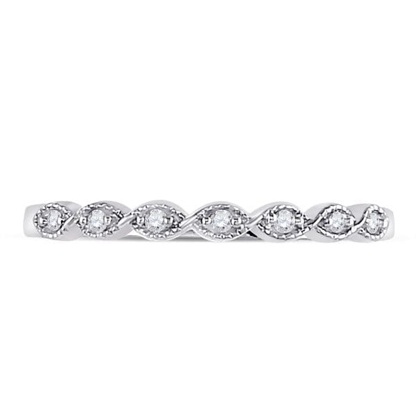 14kt White Gold  Round Diamond Classic Stackable Band Ring 1/20 Cttw - Image 4