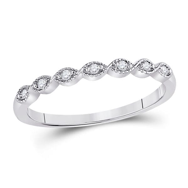 14kt White Gold  Round Diamond Classic Stackable Band Ring 1/20 Cttw
