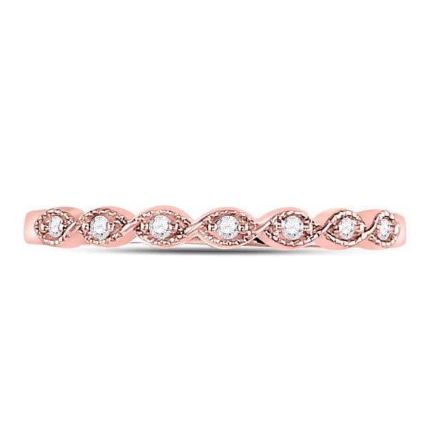 14kt Rose Gold  Round Diamond Stackable Band Ring 1/20 Cttw - Image 2