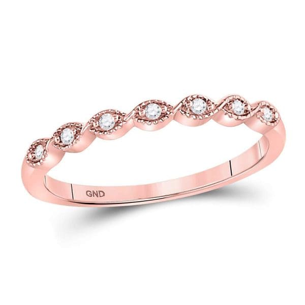 14kt Rose Gold  Round Diamond Stackable Band Ring 1/20 Cttw