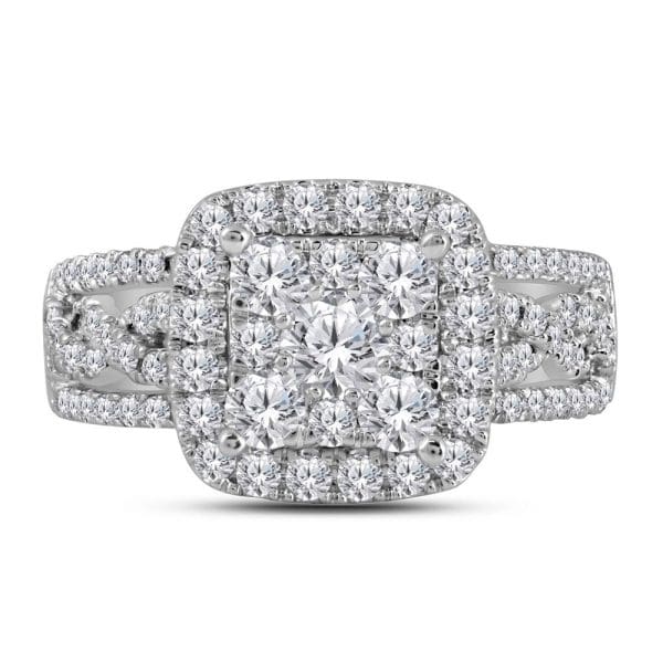 14kt White Gold Round Diamond Cluster Bridal Wedding Engagement Ring 1-1/2 Cttw - Image 2