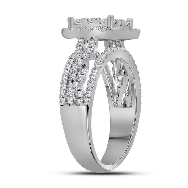 14kt White Gold Round Diamond Cluster Bridal Wedding Engagement Ring 1-1/2 Cttw - Image 3