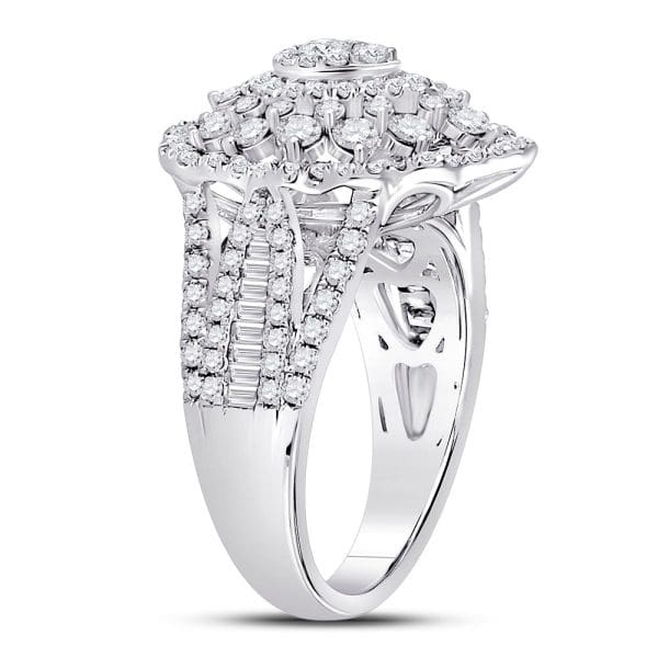 14kt White Gold Round Diamond Cluster Pear Bridal Wedding Engagement Ring 1-3/4 Cttw - Image 4