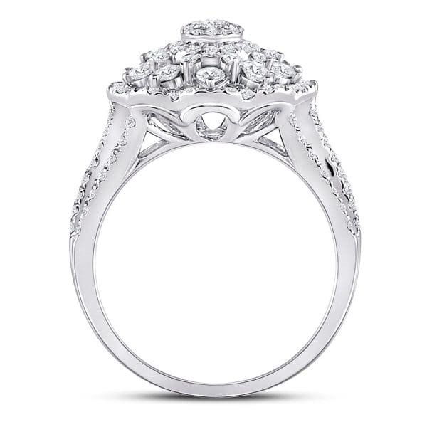 14kt White Gold Round Diamond Cluster Pear Bridal Wedding Engagement Ring 1-3/4 Cttw - Image 2