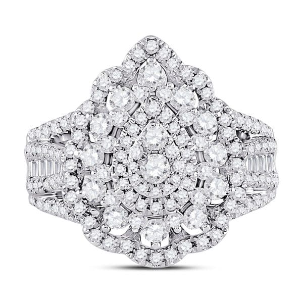 14kt White Gold Round Diamond Cluster Pear Bridal Wedding Engagement Ring 1-3/4 Cttw - Image 3