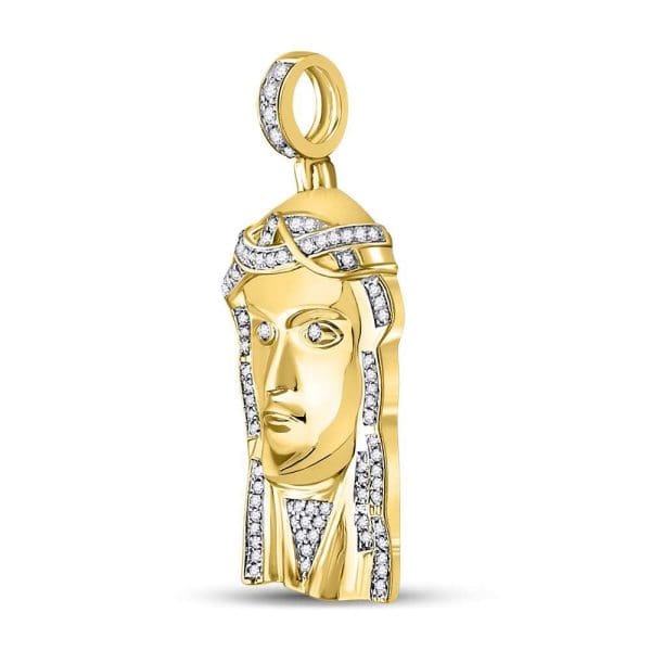 10kt Yellow Gold His Round Diamond Jesus Face Charm Pendant 1/5 Cttw - Image 2