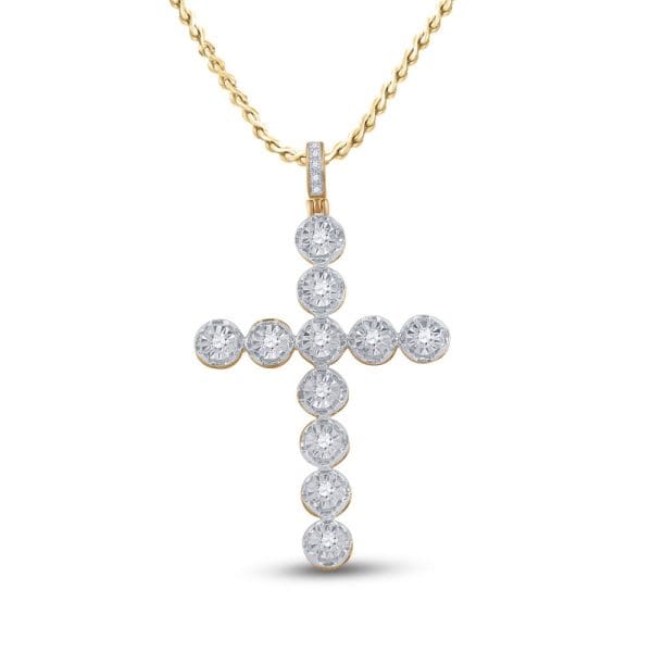 10kt Yellow Gold His Round Diamond Cross Charm Pendant 1/2 Cttw