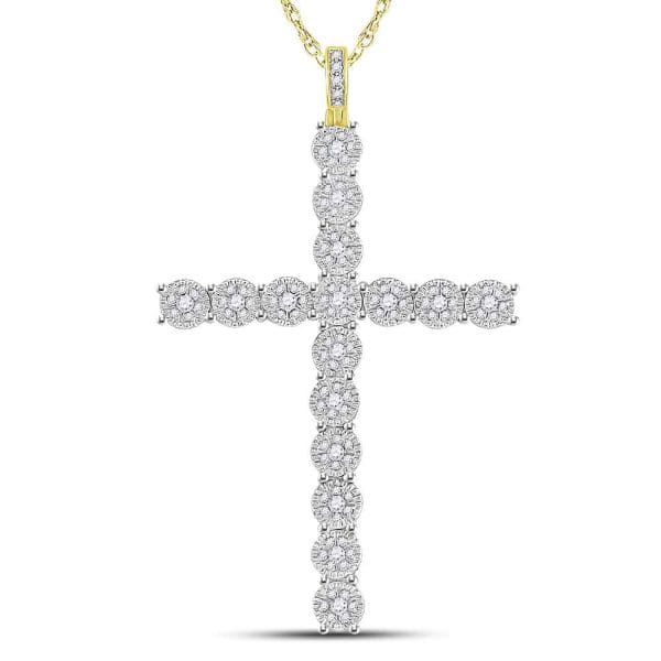 10kt Yellow Gold His Round Diamond Cross Charm Pendant 7/8 Cttw