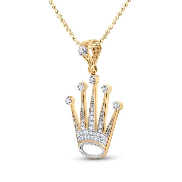 10kt Yellow Gold His Round Diamond Crown King Charm Pendant 1/2 Cttw - Image 2
