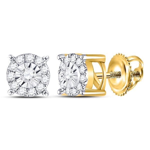 10kt Yellow Gold  Round Diamond Halo Earrings 1/5 Cttw