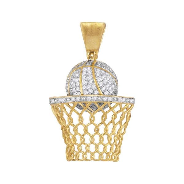 10kt Yellow Gold His Round Diamond Basketball Hoop Net Charm Pendant 3/4 Cttw