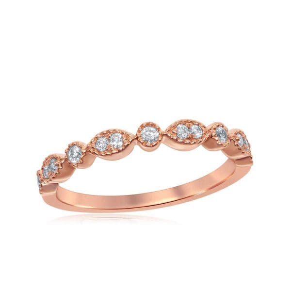 14kt Rose Gold  Round Diamond Milgrain Stackable Band Ring 1/6 Cttw