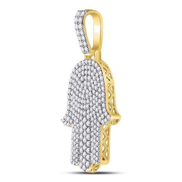 10kt Yellow Gold His Round Diamond Hamsa Charm Pendant 1-1/2 Cttw - Image 2