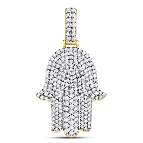 10kt Yellow Gold His Round Diamond Hamsa Charm Pendant 1-1/2 Cttw