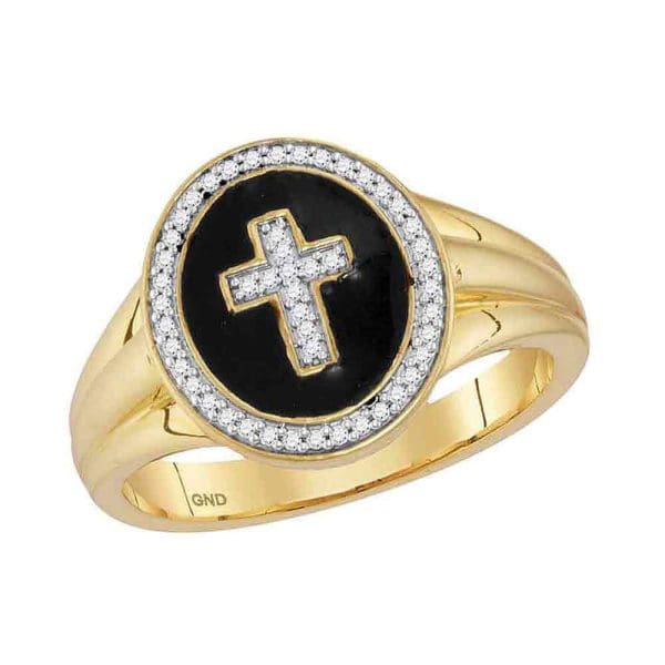 10kt Yellow Gold His Round Diamond Cross Crucifix Fashion Ring 1/6 Cttw