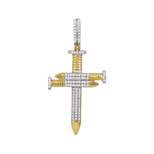 10kt Yellow Gold His Round Diamond 3 Nail Cross Charm Pendant 3/4 Cttw