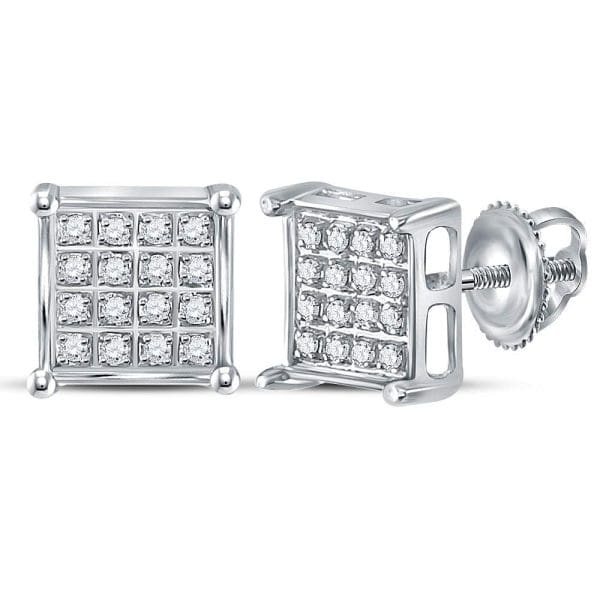 10kt White Gold  Round Diamond Square Cluster Earrings 1/10 Cttw
