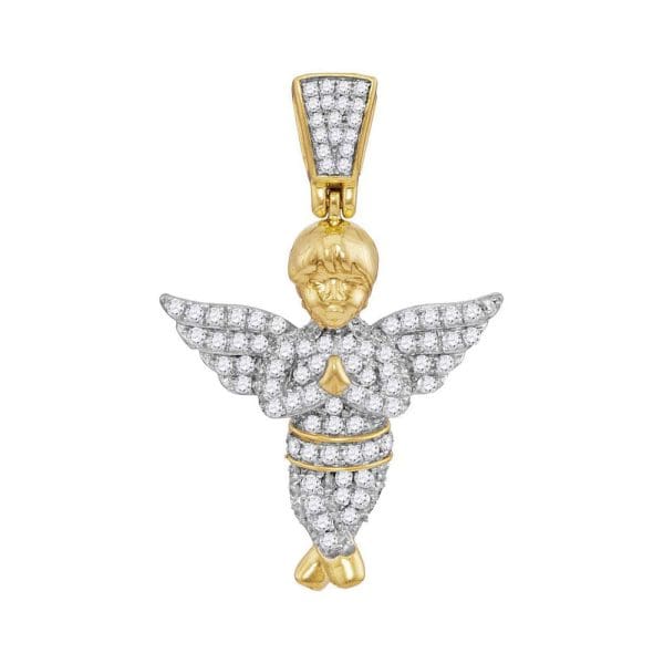 10kt Yellow Gold His Round Diamond Guardian Angel Charm Pendant 1/2 Cttw