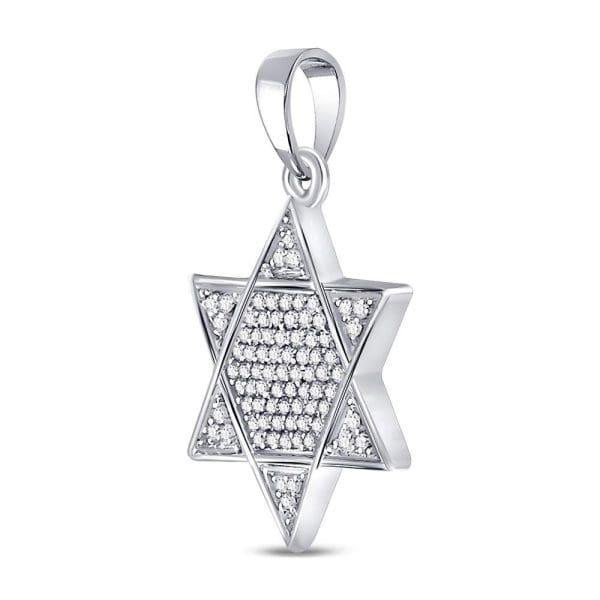 10kt White Gold His Round Diamond Star Magen David Jewish Charm Pendant 1/5 Cttw - Image 2