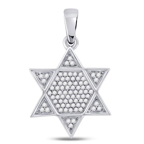 10kt White Gold His Round Diamond Star Magen David Jewish Charm Pendant 1/5 Cttw