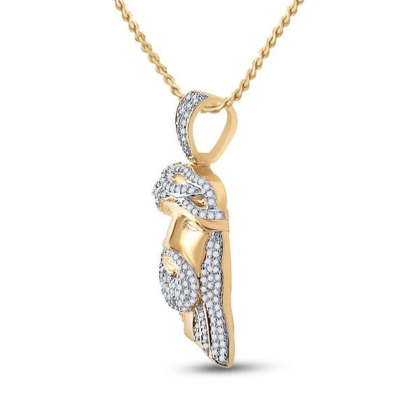 10kt Yellow Gold His Round Diamond Jesus Face Charm Pendant 3/8 Cttw - Image 2