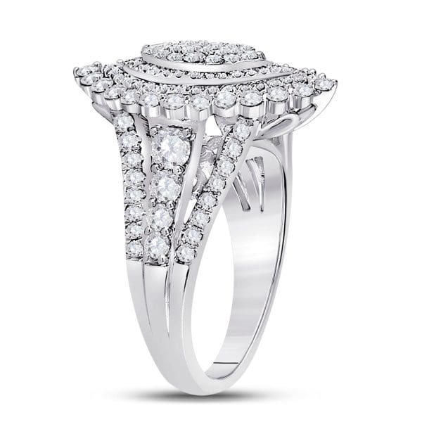 14kt White Gold Round Diamond Cluster Bridal Wedding Engagement Ring 1-3/4 Cttw - Image 3
