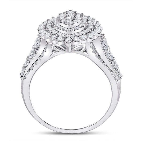 14kt White Gold Round Diamond Cluster Bridal Wedding Engagement Ring 1-3/4 Cttw - Image 4