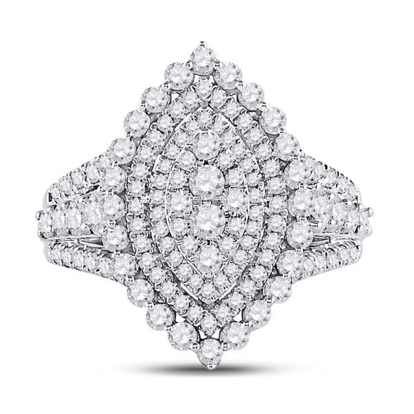 14kt White Gold Round Diamond Cluster Bridal Wedding Engagement Ring 1-3/4 Cttw - Image 2