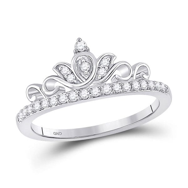 10kt White Gold  Round Diamond Crown Tiara Band Ring 1/5 Cttw