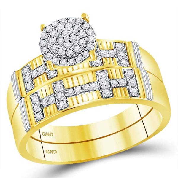 10kt Yellow Gold His s Round Diamond Cluster Matching Wedding Set 1/2 Cttw - Image 3