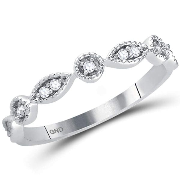 14kt White Gold  Round Diamond Classic Stackable Band Ring 1/10 Cttw