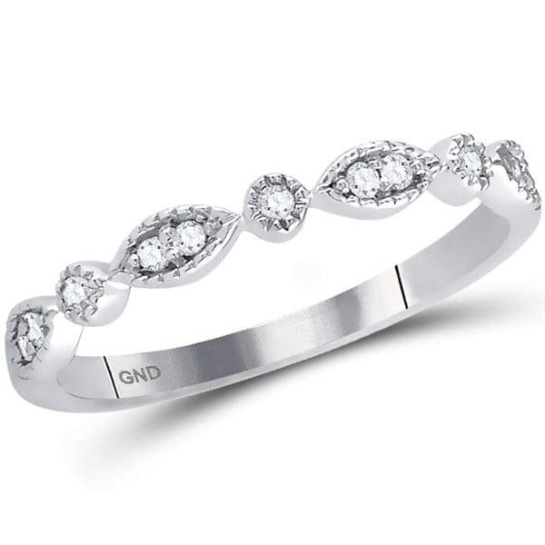 14kt White Gold  Round Diamond Classic Stackable Band Ring 1/10 Cttw