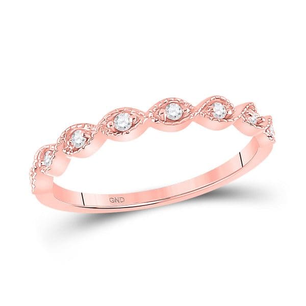 14kt Rose Gold  Round Diamond Twist Stackable Band Ring 1/10 Cttw