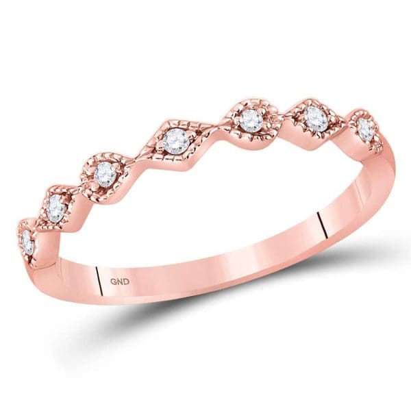 14kt Rose Gold  Round Diamond Stackable Band Ring 1/10 Cttw