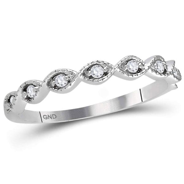 14kt White Gold  Round Diamond Classic Stackable Band Ring 1/10 Cttw