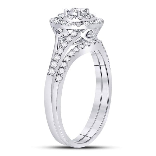 14kt White Gold Round Diamond Cluster Bridal Wedding Ring Band Set 1/2 Cttw - Image 3