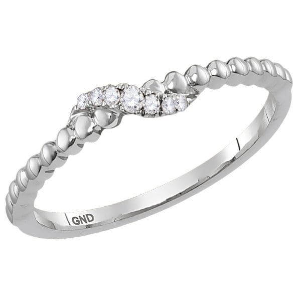 14kt White Gold  Round Diamond Crossover Stackable Band Ring 1/20 Cttw