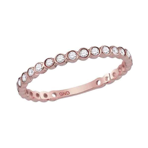 14kt Rose Gold  Round Diamond Bezel Set Stackable Band Ring 1/5 Cttw