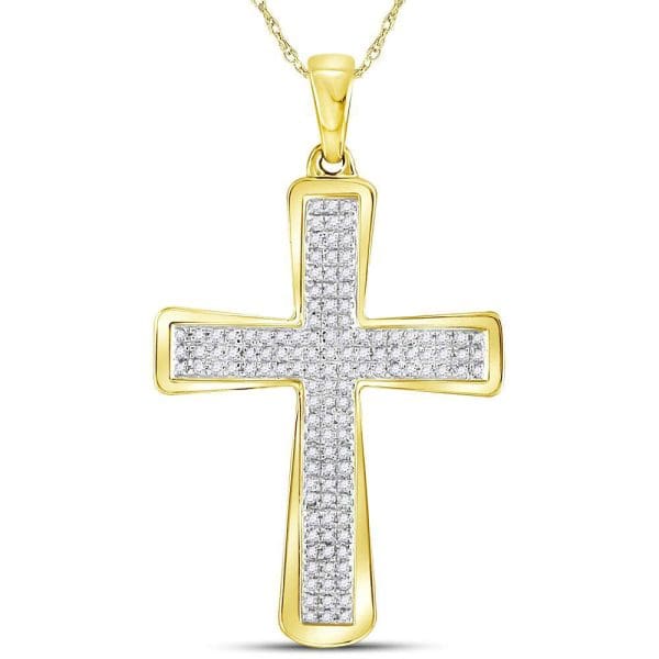 10kt Yellow Gold His Round Diamond Roman Cross Charm Pendant 1/3 Cttw