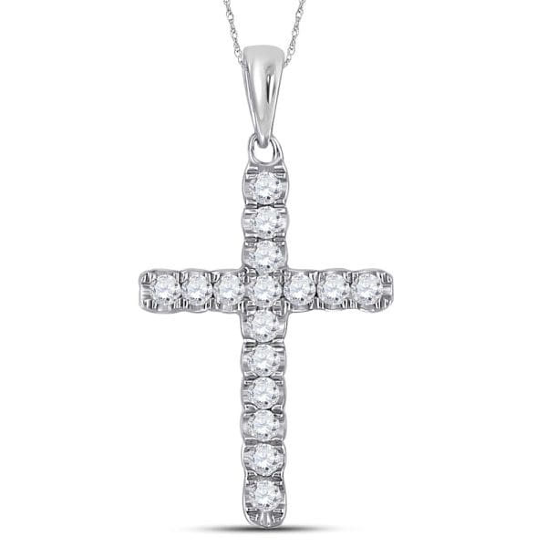 10kt White Gold  Round Diamond Religious Cross Pendant 1/4 Cttw