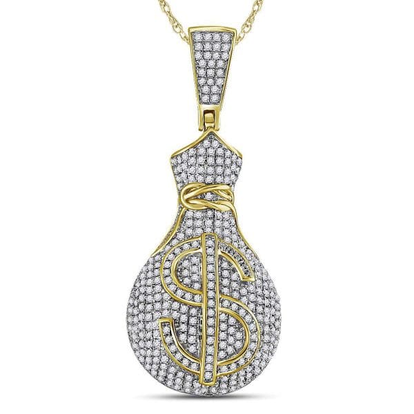 10kt Yellow Gold His Round Diamond Money Bag Dollar Sign Charm Pendant 1 Cttw