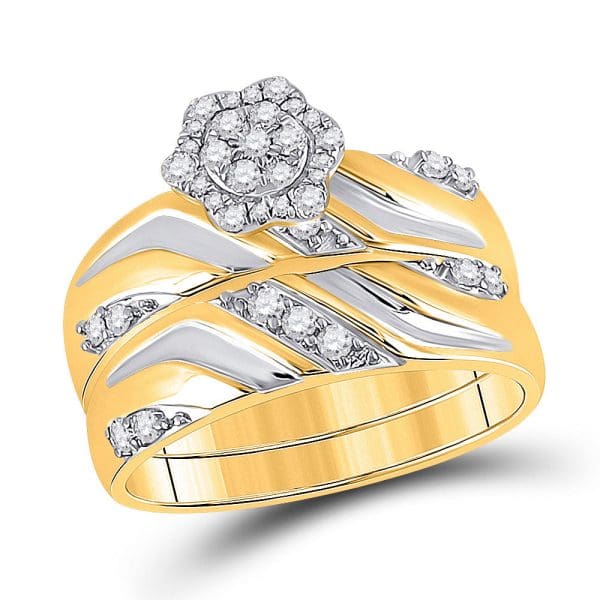 10kt Two-tone Gold His s Round Diamond Cluster Matching Wedding Set 1/2 Cttw - Image 2